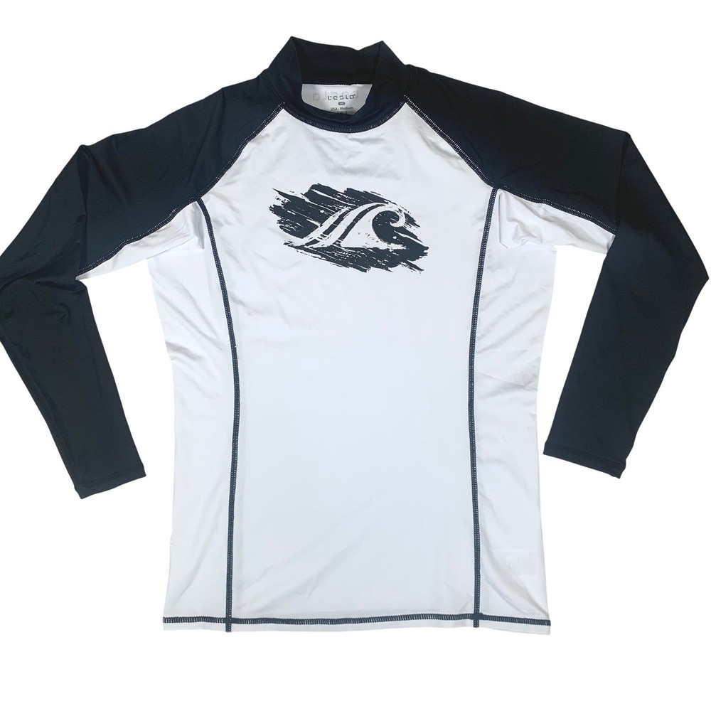 Tesla Rash Guard Womens Large White Black 50+ UPF Long Sleeve Swim